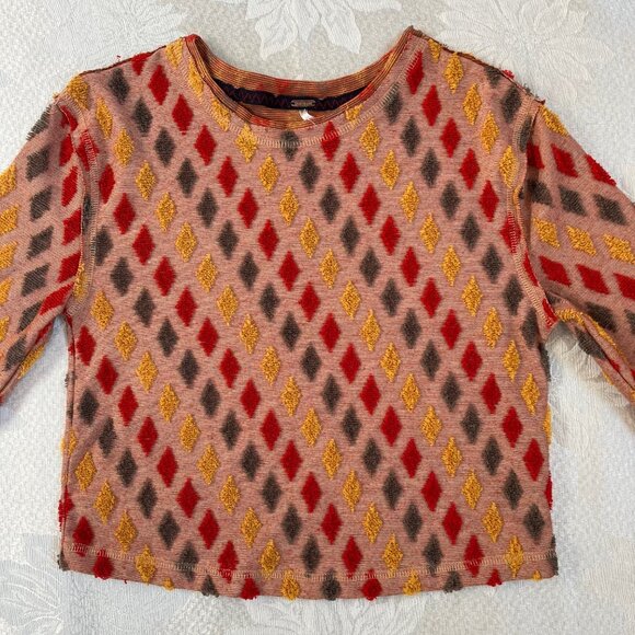Free People Magic Carpet Multicolored Diamond Pattern Cropped Terry Sweater - Picture 3 of 15